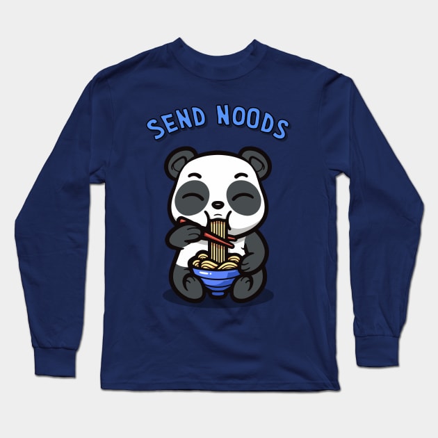 Kawaii Panda Eating Ramen Send Noods Funny Kawaii Panda Blue Long Sleeve T-Shirt by AstroWolfStudio